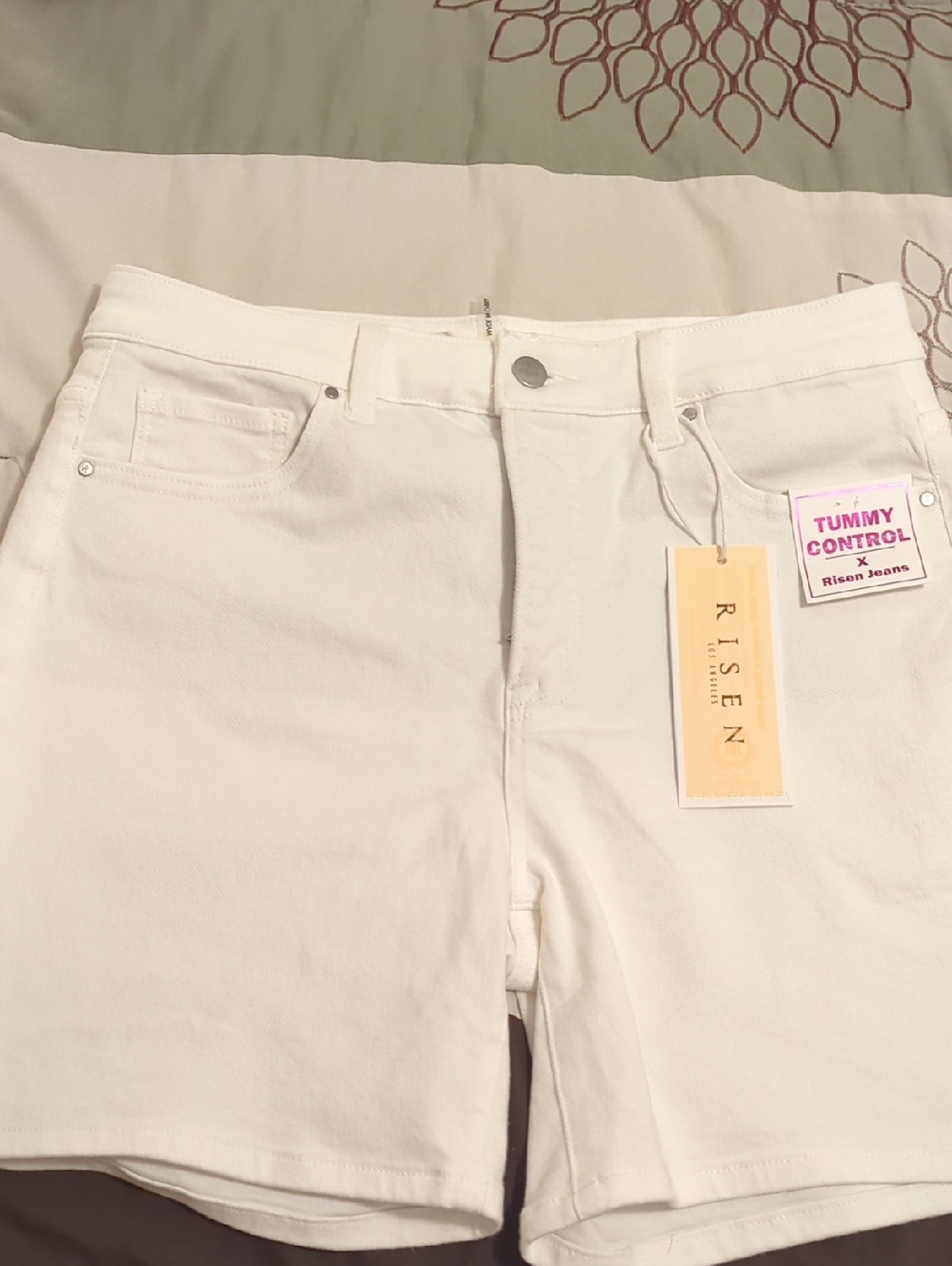 Risen High-Rise White Tummy Control Women’s Jeans Shorts